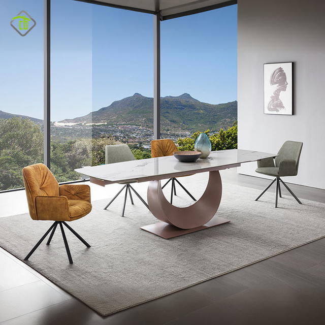 Nordic Moon Base Marble Top Dining Table Set For Home