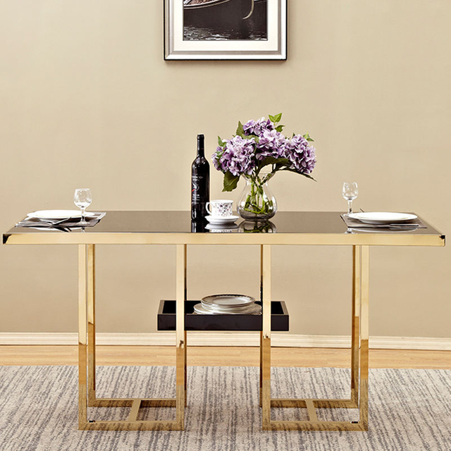 New Modern Top Stainless Steel Marble Dining Table Set Tempered Glass