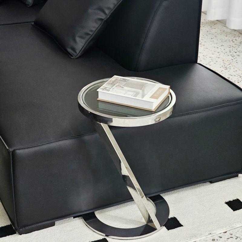 Modern Minimalist Luxury Metal Corner Table Stainless Steel Side Table Glass Top Small Coffee Table 分享