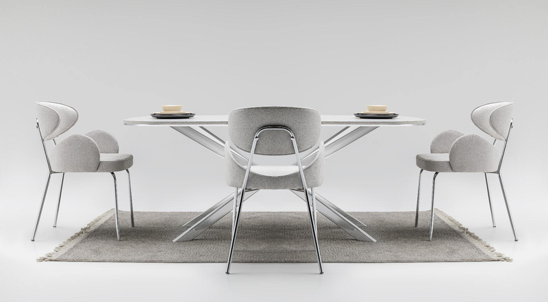 Modern Stainless Steel Dining Set 1 Table 6 Chairs with Fixed Desk Villa Living Room 2Y Warranty