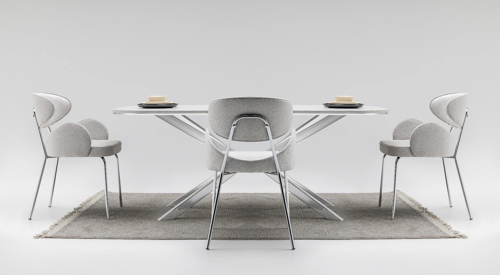 Modern Stainless Steel Dining Set 1 Table 6 Chairs with Fixed Desk Villa Living Room 2Y Warranty