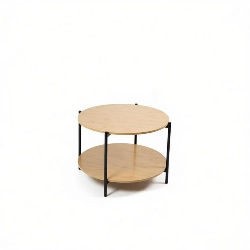 Modern Simple 2-Tier Round Coffee Table Black Metal Frame Storage For Home
