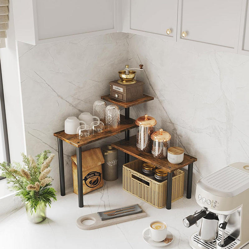 Rustic 3-Tier Kitchen Counter Storage Rack for Spice Coffee Bar Bathroom Counter