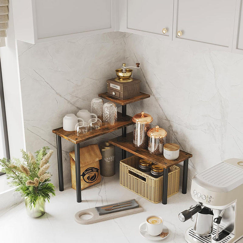 Rustic 3-Tier Kitchen Counter Storage Rack for Spice Coffee Bar Bathroom Counter
