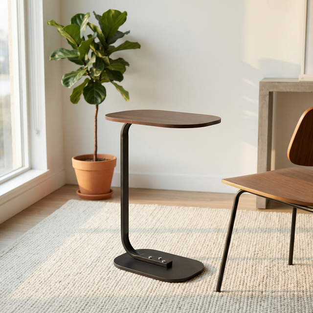 Steel Wood Mobile Side Table Set Nightstand Sofa Computer Desk for Living Room
