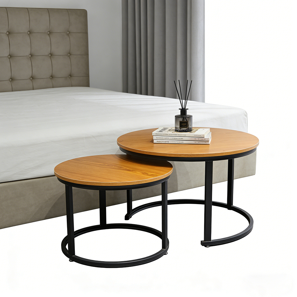 Modern Industrial Wood Metal Side Table Anti-Slip For Living Room Coffee Table Set 分享