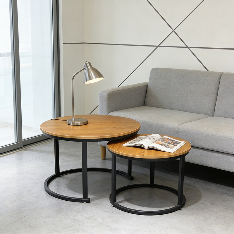 Modern Industrial Wood Metal Side Table Anti-Slip For Living Room Coffee Table Set 分享