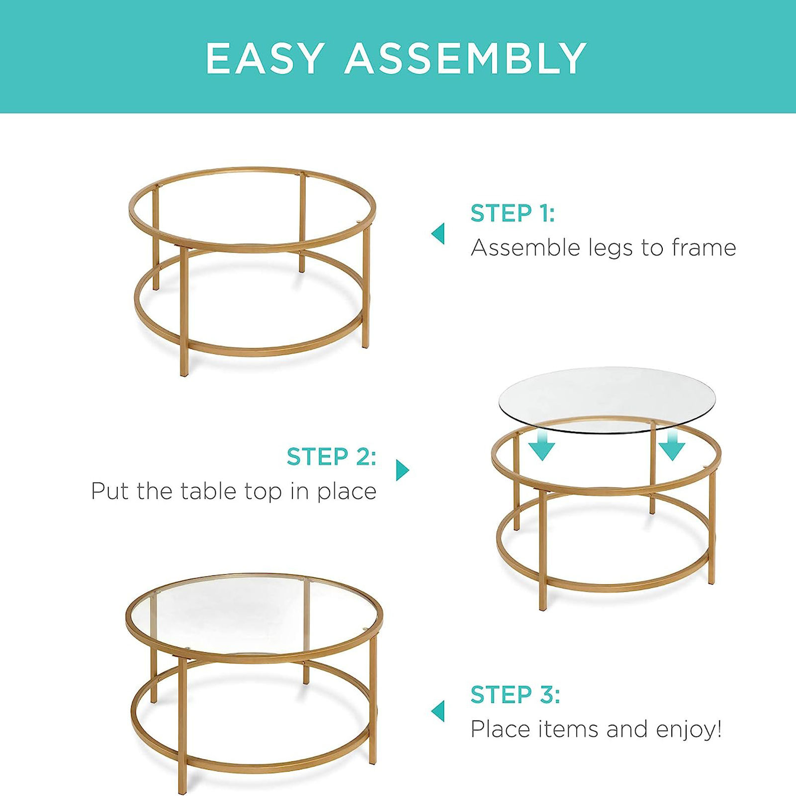 Modern Round Tempered Glass Accent Side Coffee Table Satin Metal Frame Living Room Decor