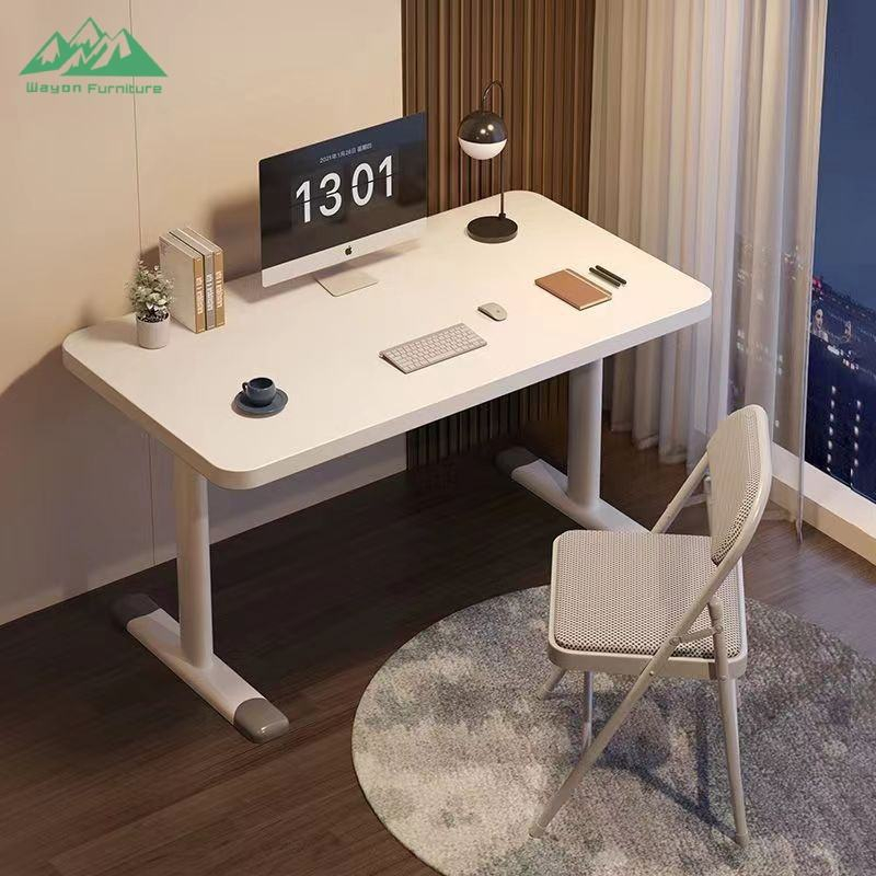 Modern Simple White Computer Desk Wooden Top Metal T-Legs Writing Desk for Home Office Study 分享