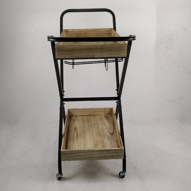 High Quality Industrial Modern 2-Tier Wooden Service Utility Rolling Cart 分享