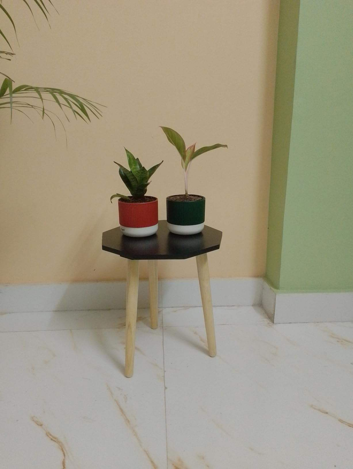 Smart Art Carved Folding Wooden Stool Plant Pot Stand Modern Home Decor Wood Craft