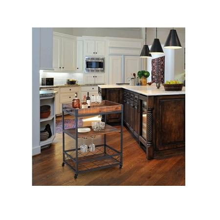 3-Tier Service Cart with Wheels & Handle Removable Tray Storage Rack for Living Room Kitchen