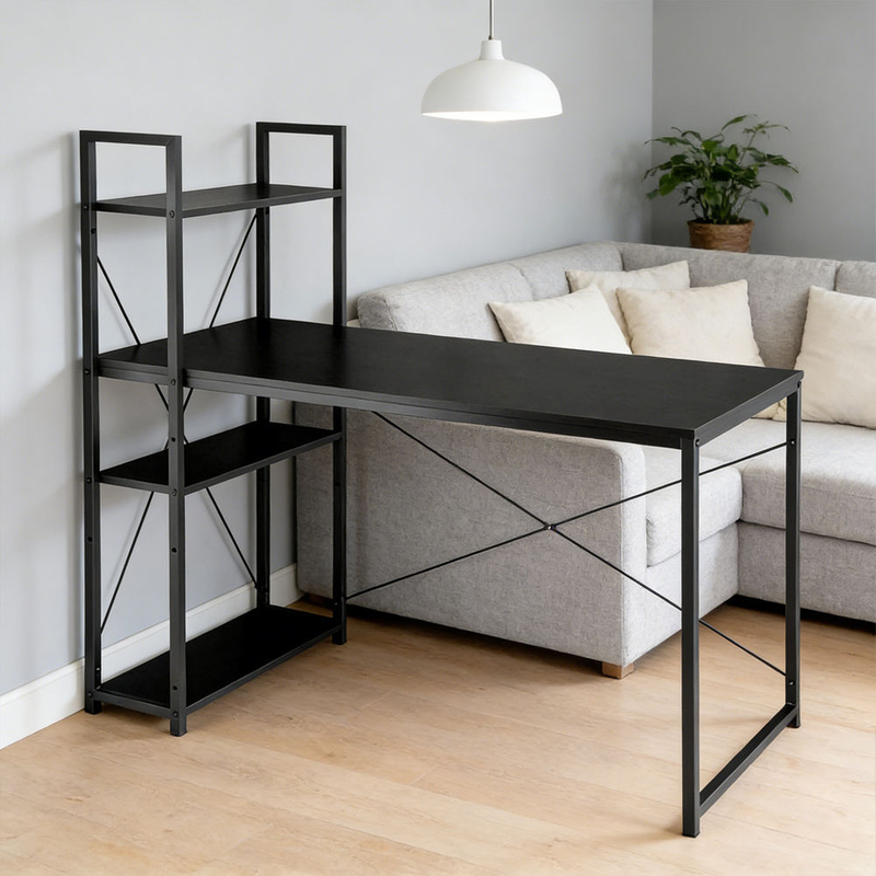 High Load-Bearing Metal Study Computer Desk with Storage Shelves for Home Office & Small Spaces