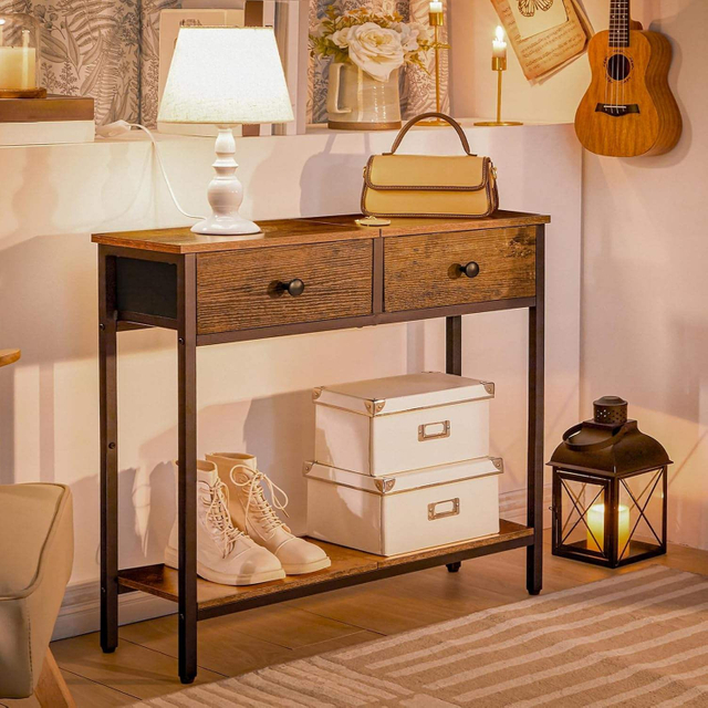 Black Metal Console Table with Drawers Industrial Iron Entryway Hall & Living Room