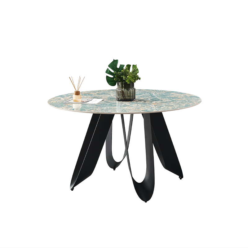 Modern Luxury Round Marble Dining Table 6 Seater Metal Legs
