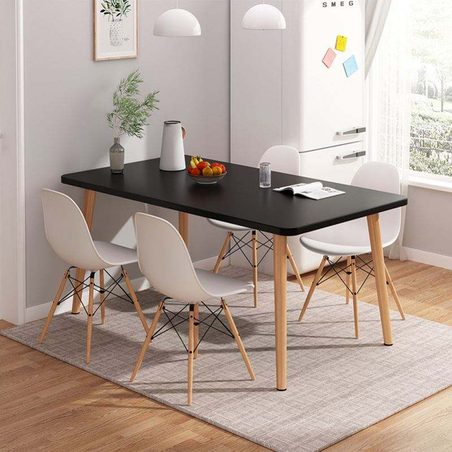 Modern Simple Black White Wooden Dining Table MDF Top Beech Legs 分享