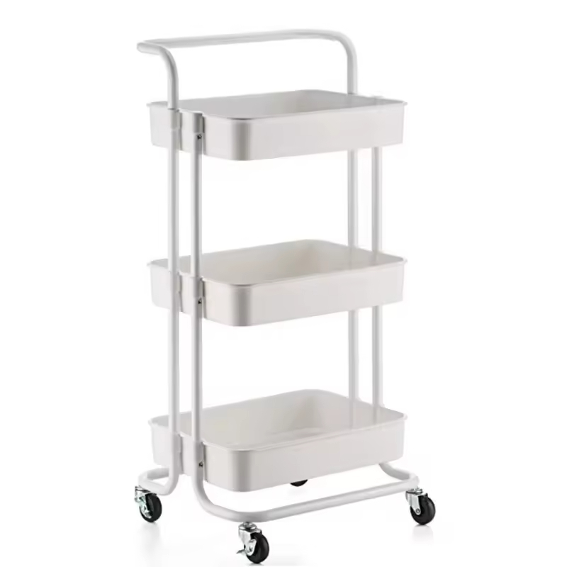 Removable Metal PP Kitchen Cart with Multi-Tier Shelves and Rolling Casters