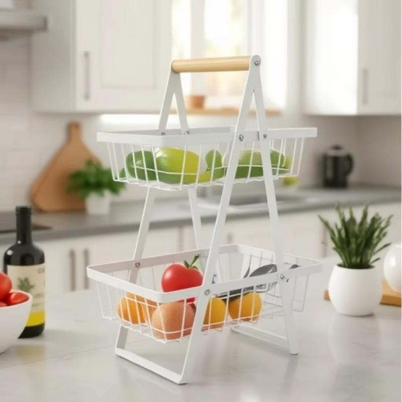 2-Tier Metal Modern Multi-Functional Snack Storage Basket Wall Mount Desktop Fruit Vegetable Organizer