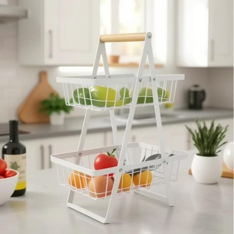 2-Tier Metal Modern Multi-Functional Snack Storage Basket Wall Mount Desktop Fruit Vegetable Organizer