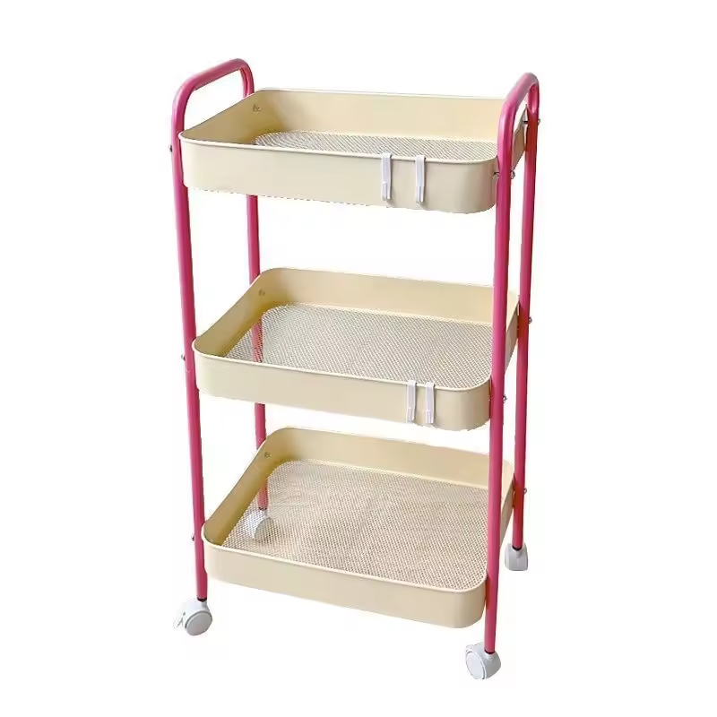 Removable Carbon Steel Multi-Layer Storage Rolling Cart For Bedroom Bathroom Kitchen Dorm Mobile Shelving
