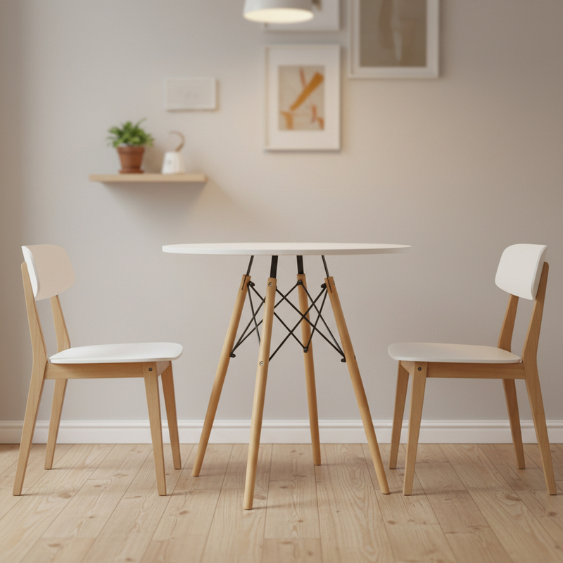 Modern White Wooden Dining Table Set Stylish For Home Office Apartment
