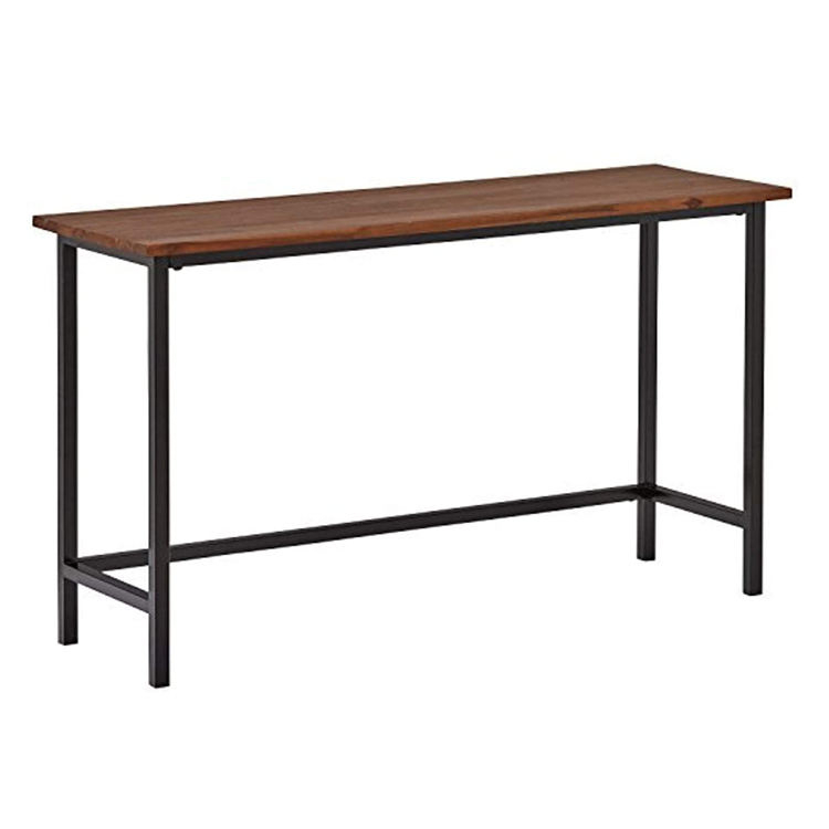 Bar Table Wooden Top Black Metal Legs Industrial Design for Kitchen