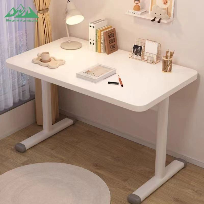 Modern Simple White Computer Desk Wooden Top Metal T-Legs Writing Desk for Home Office Study 分享