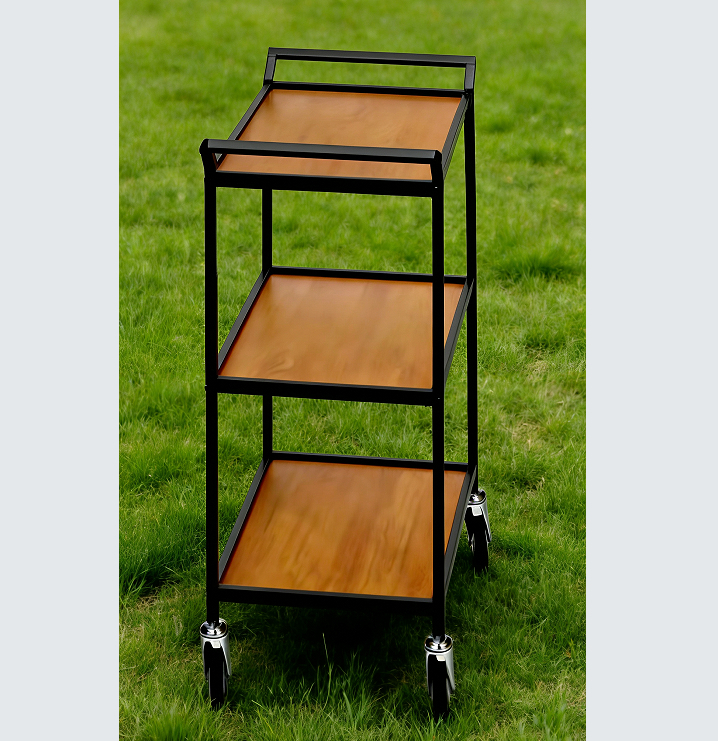 Mid-Century Rolling Side Table 3-Tier Mobile Console Cart Metal Frame for Living Room