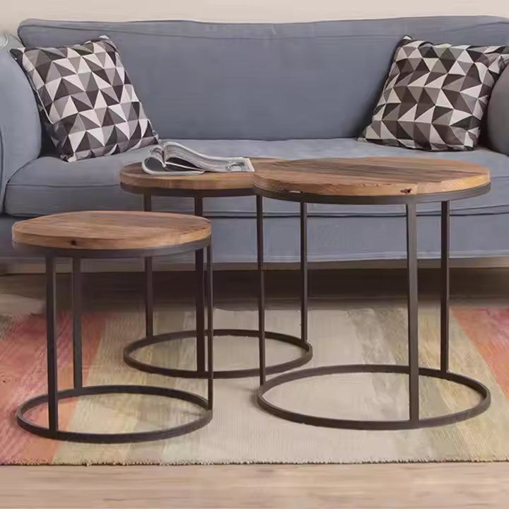 High Quality Modern Living Room Side Table Wooden Top Rectangular Metal Frame