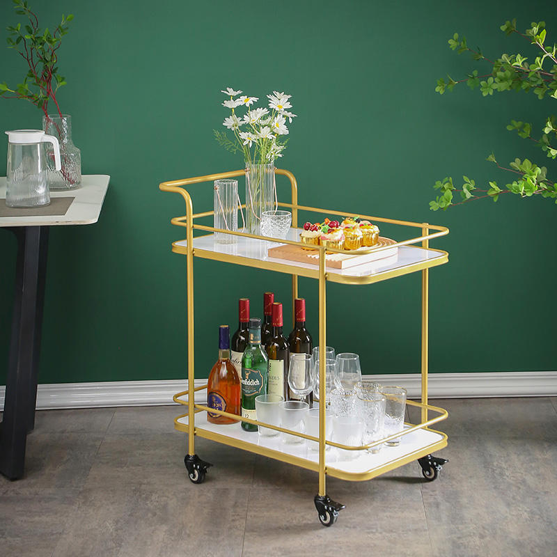 Nordic Portable Iron Dining Cart Home Bar Cart Small Serving Trolley for Home & Commercial Dessert Use