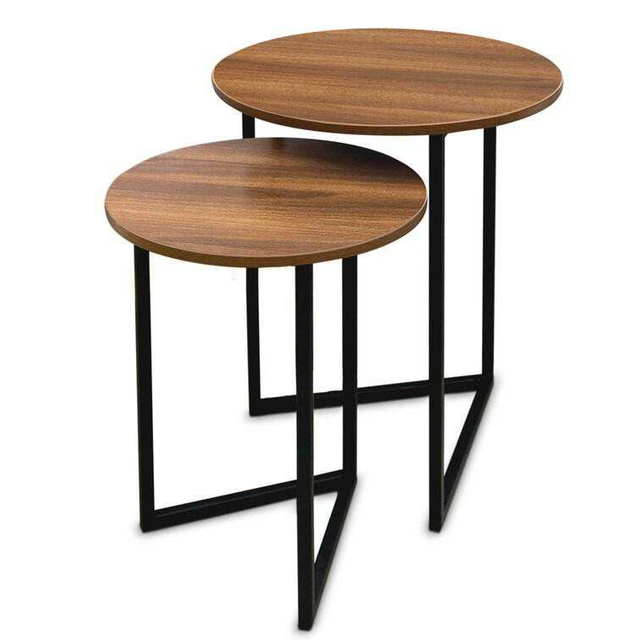 Solid Wood Top Nesting Side Table Stainless Steel Round Coffee Table Sofa Tray Storage