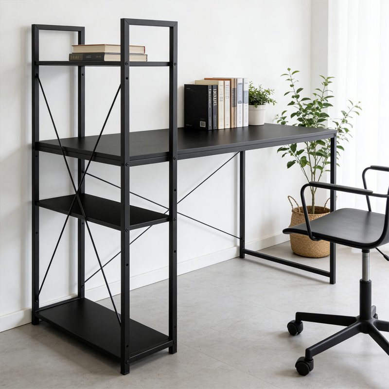 High Load-Bearing Metal Study Computer Desk with Storage Shelves for Home Office & Small Spaces