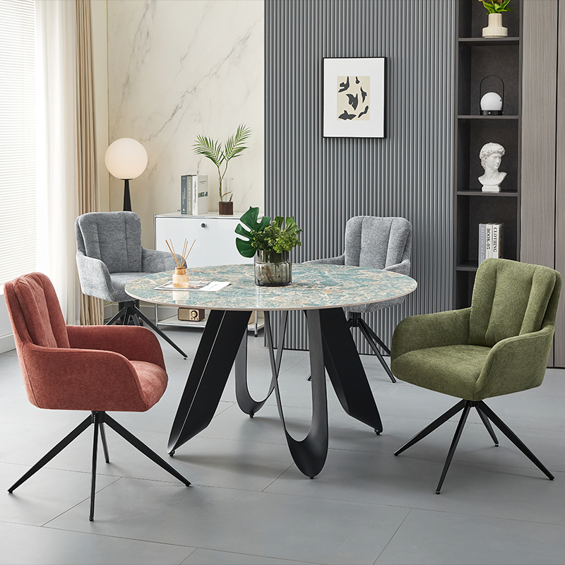 Modern Luxury Round Marble Dining Table 6 Seater Metal Legs