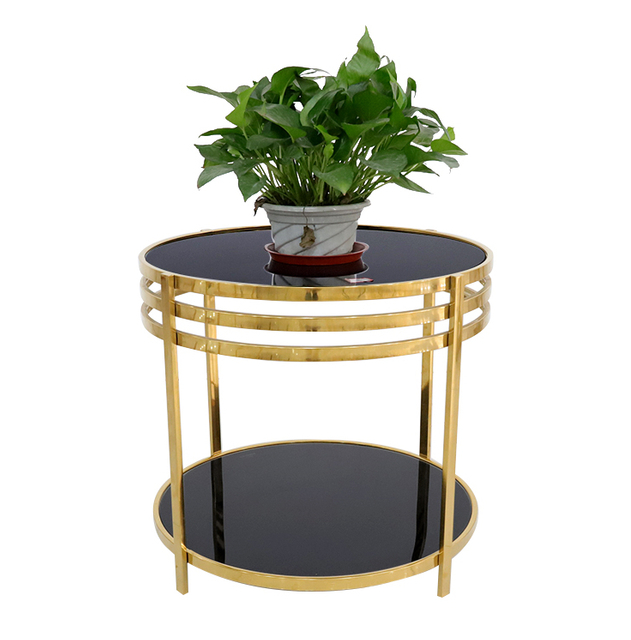 Luxury Marble Top Gold Stainless Steel Frame Sectional Glass Round Coffee Table