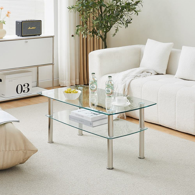 Modern Round Black Coffee Table Set Tempered Glass Metal Marble MDF Living Room Kitchen Wholesale