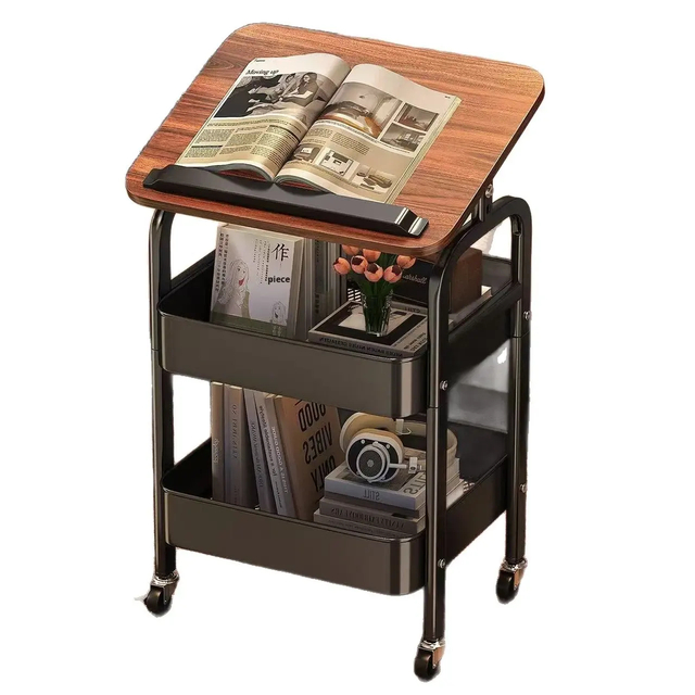 Vintage Wooden Rolling Storage Cart With Silent Wheels For Sofa & Coffee Table