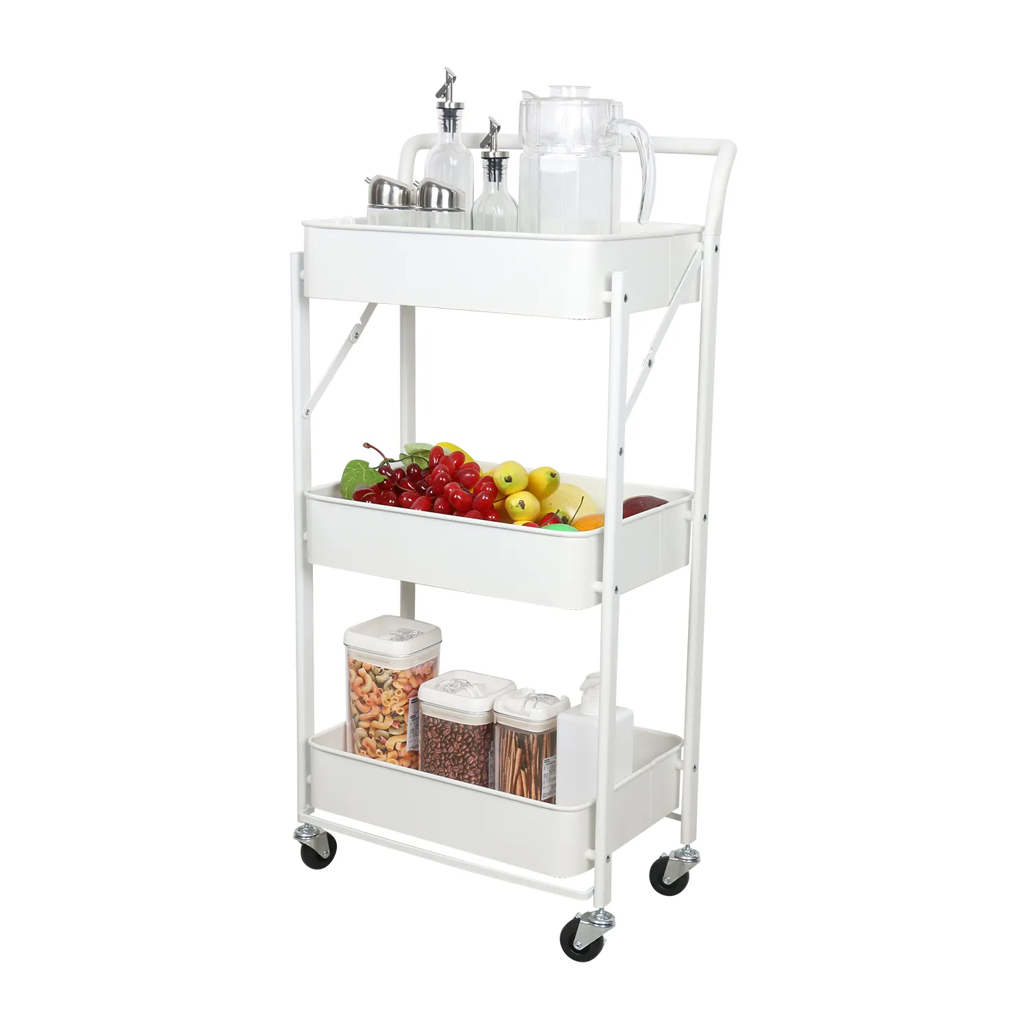 Modern 3-Tier Metal Rolling Storage Cart Stylish Utility Organizer For Kitchen