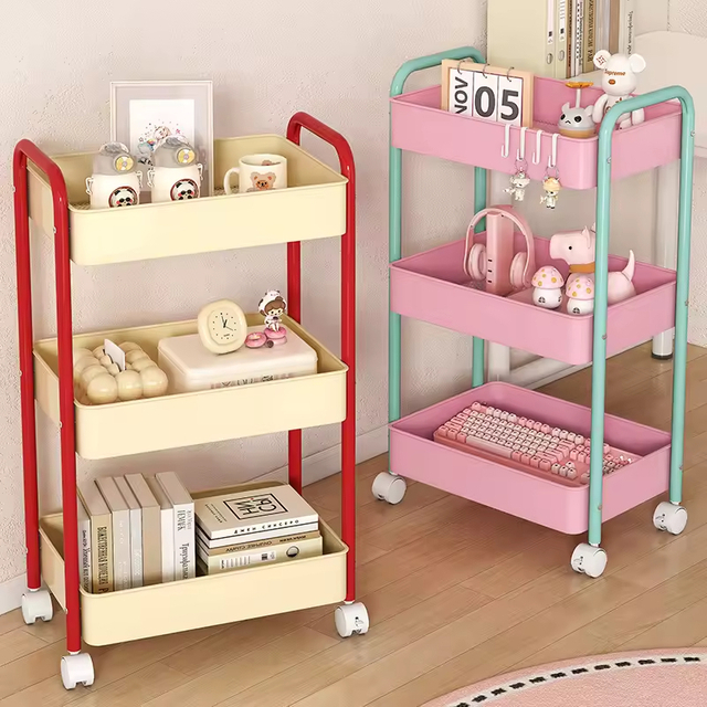Removable Carbon Steel Multi-Layer Storage Rolling Cart For Bedroom Bathroom Kitchen Dorm Mobile Shelving