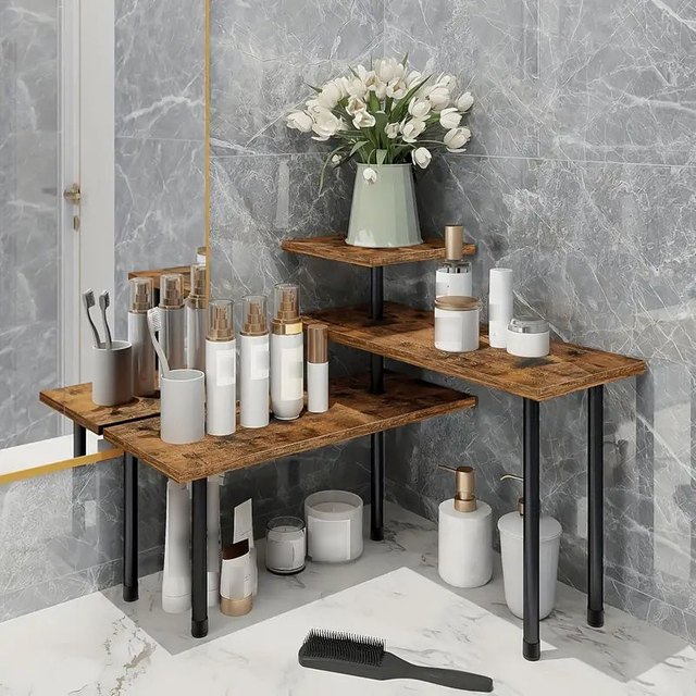 Rustic 3-Tier Kitchen Counter Storage Rack for Spice Coffee Bar Bathroom Counter