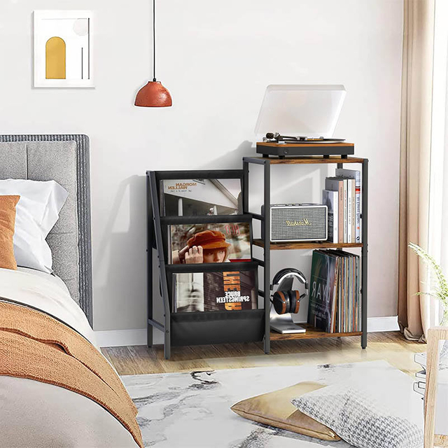 Steel Wood Vinyl Record CD Magazine Storage Rack For Home Living Room 分享