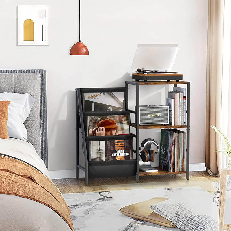 Steel Wood Vinyl Record CD Magazine Storage Rack For Home Living Room 分享