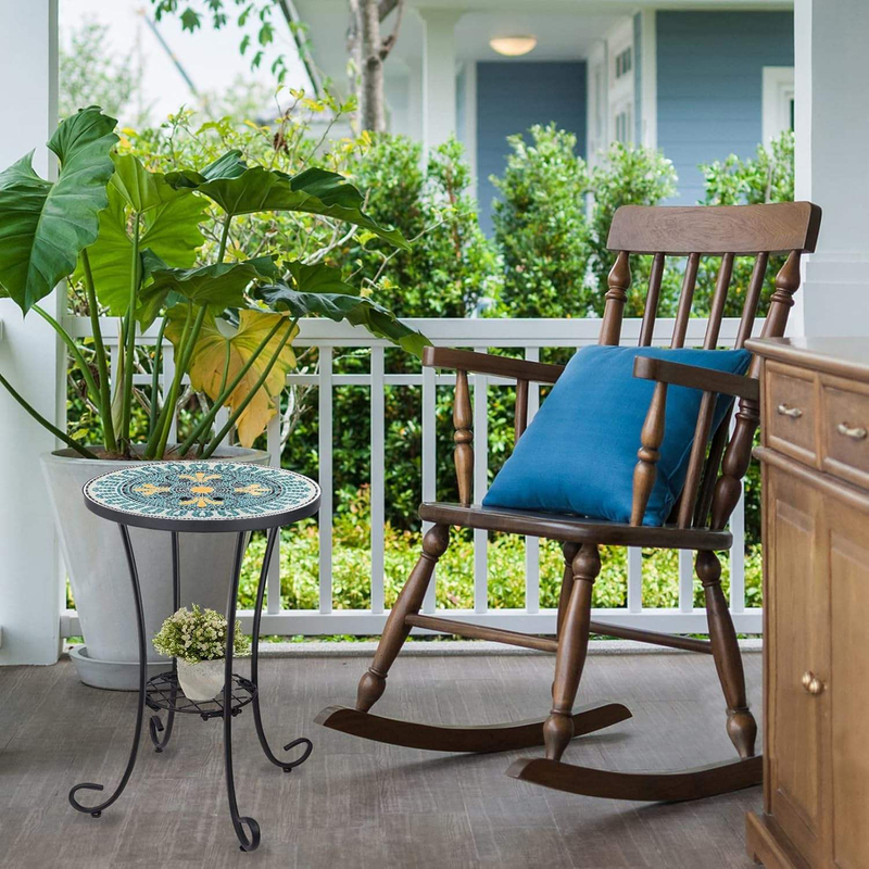 Art Deco Mosaic Pattern Eco-Friendly Handmade Dining Table Durable Metal Legs Bright Tile Top Indoor Corner Decor