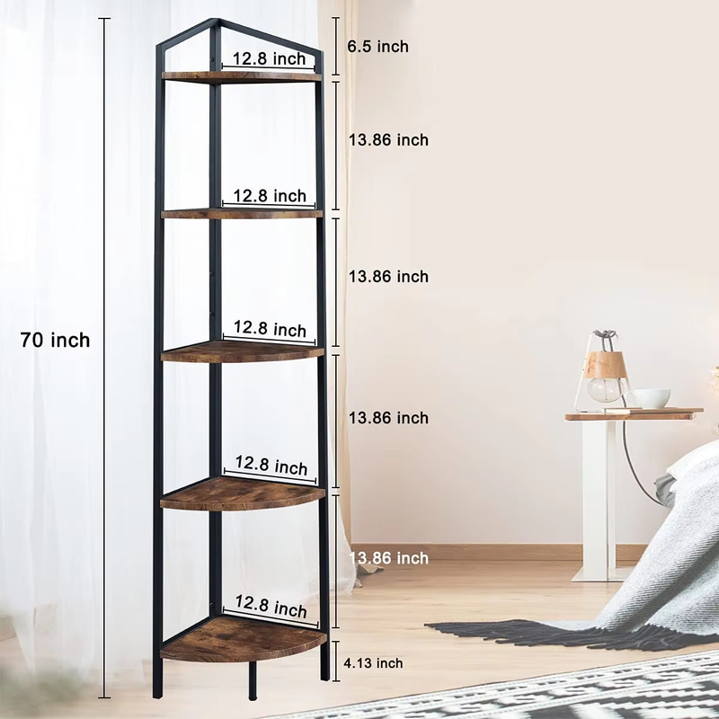 5-Tier Industrial Corner Bookshelf Ladder Shelf Rustic Plant Stand Bookcase