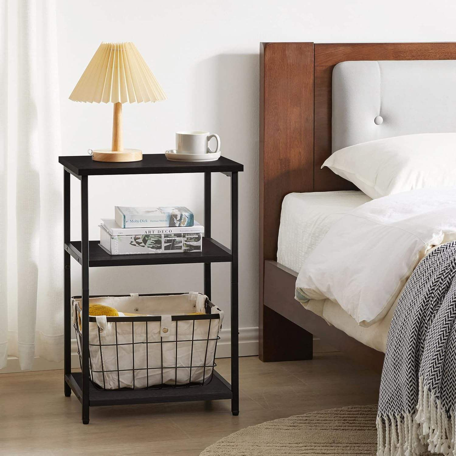 Factory Black 3-Tier Coffee Table Industrial Nightstand With Storage Customizable