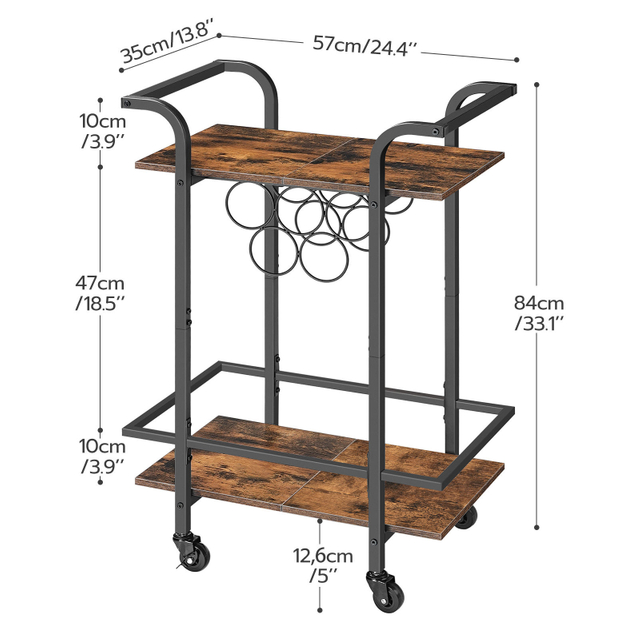 Industrial Style Metal Bar Cart Rolling Kitchen Serving Trolley With Wine Rack Wheels 分享