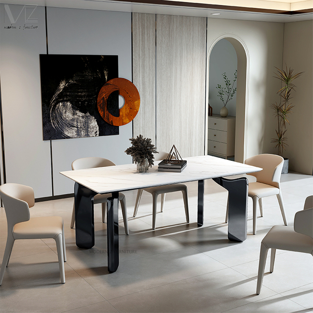 Modern Luxury Sintered Stone Dining Table Stainless Steel Legs 4-Seater
