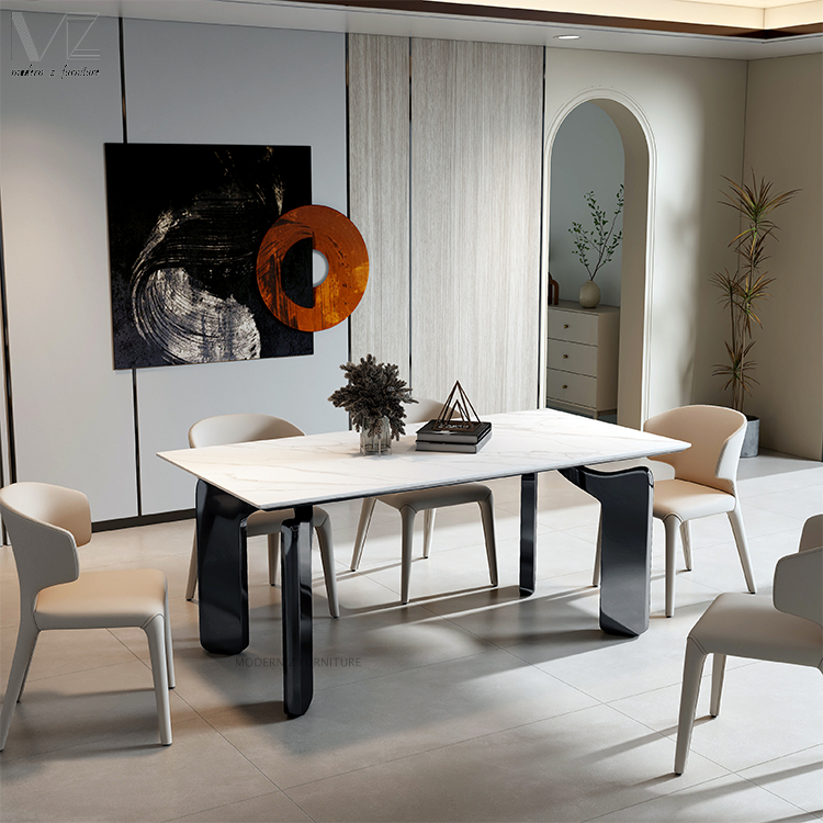 Modern Luxury Sintered Stone Dining Table Stainless Steel Legs 4-Seater