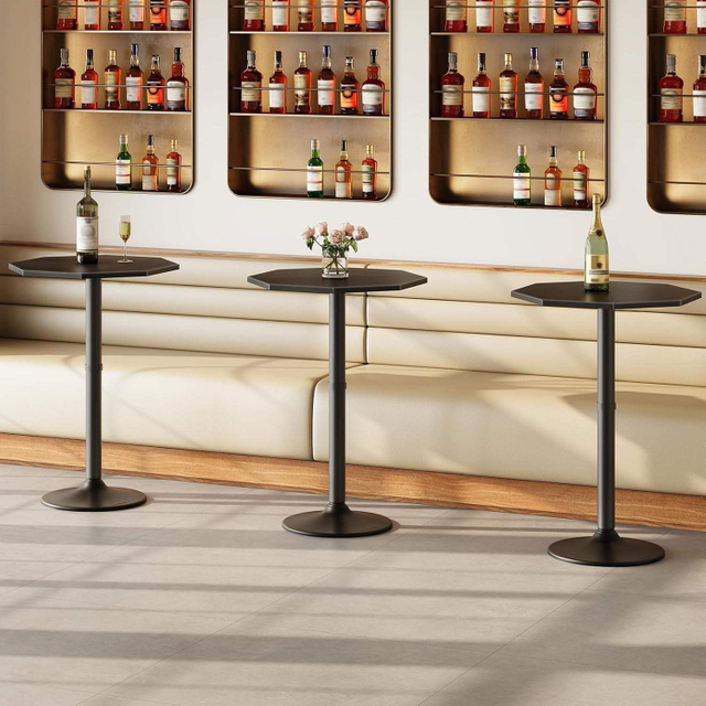 Black Modern Octagonal Bar Table Sturdy Metal Base Non-Foldable for Kitchen Living Room 分享
