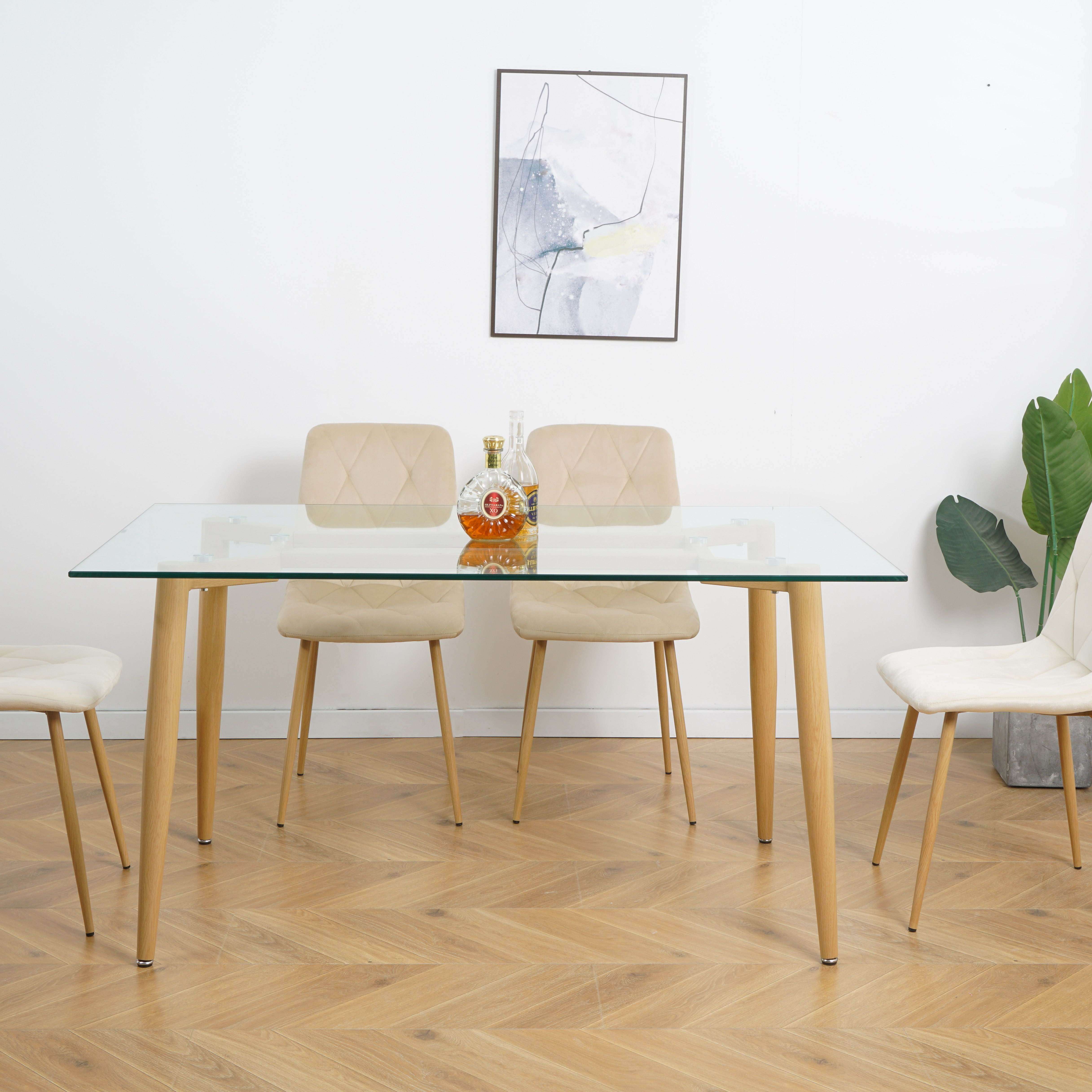 Nordic Modern Luxury 6-Seater Dining Set Transparent Glass Top Table