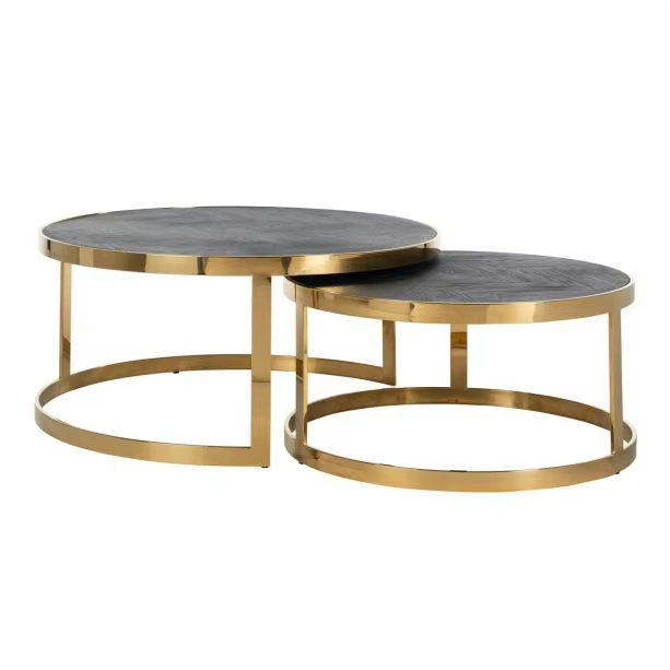 Metal Nesting Tables Black Glass Top Round Sofa Side Tempered Glass Coffee Table